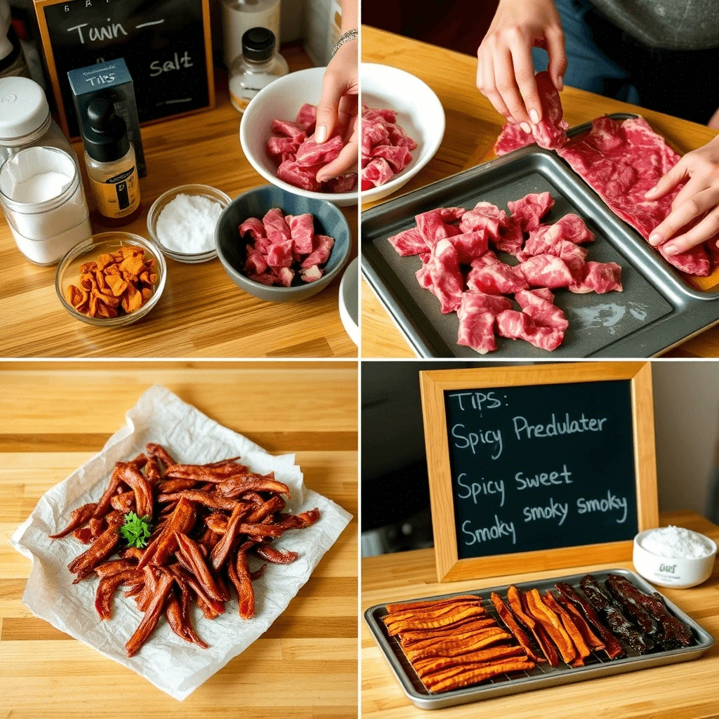 Step-by-step process of preparing and seasoning meat for various flavor profiles, including spicy, sweet, smoky, and savory options.