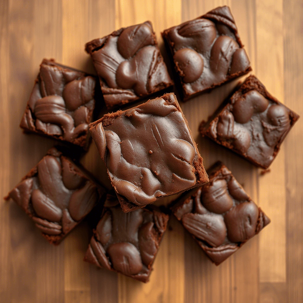 Decadent chocolate brownies with a glossy, heart-shaped chocolate glaze.